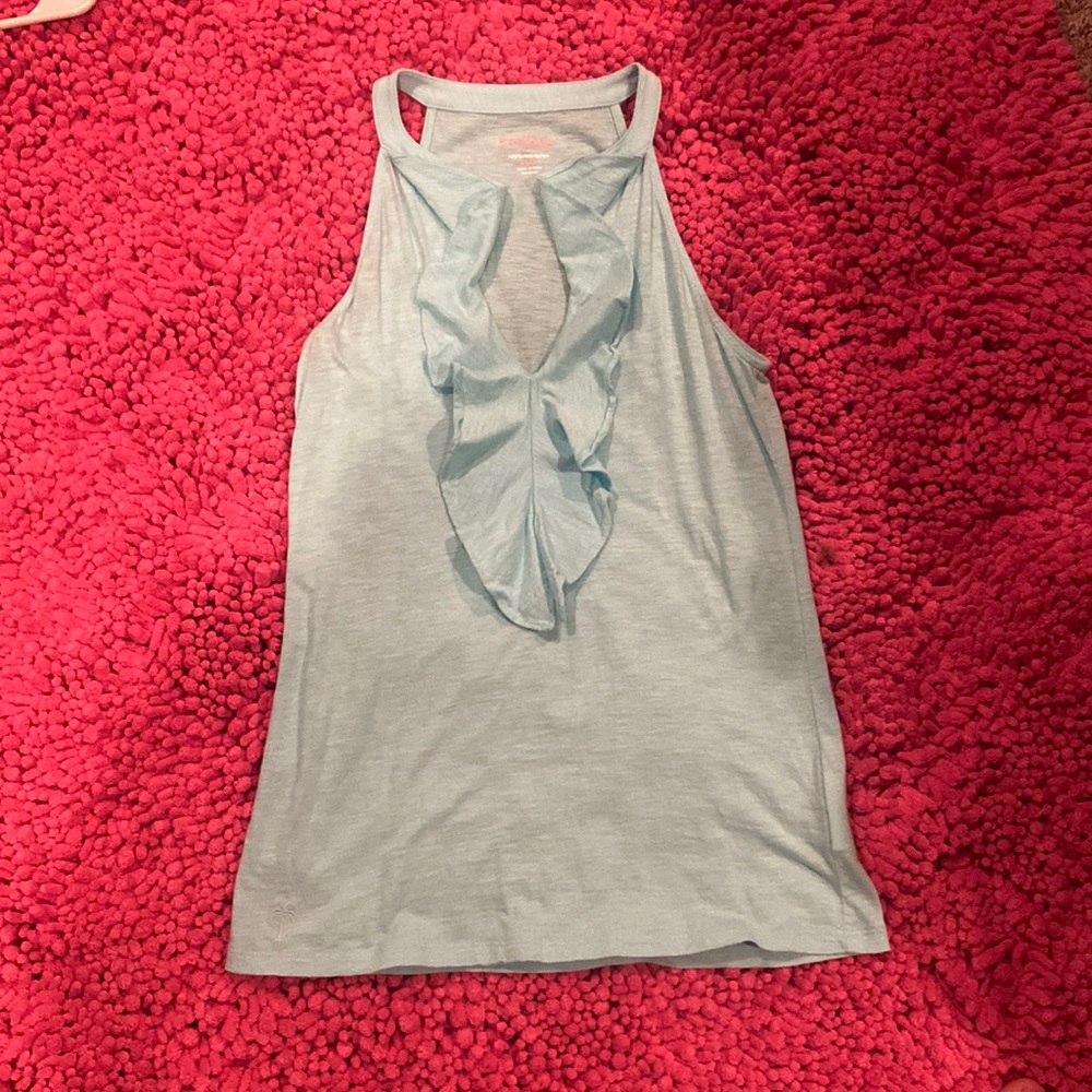 Lilly Pulitzer turquoise sleeveless ruffle top xs like new